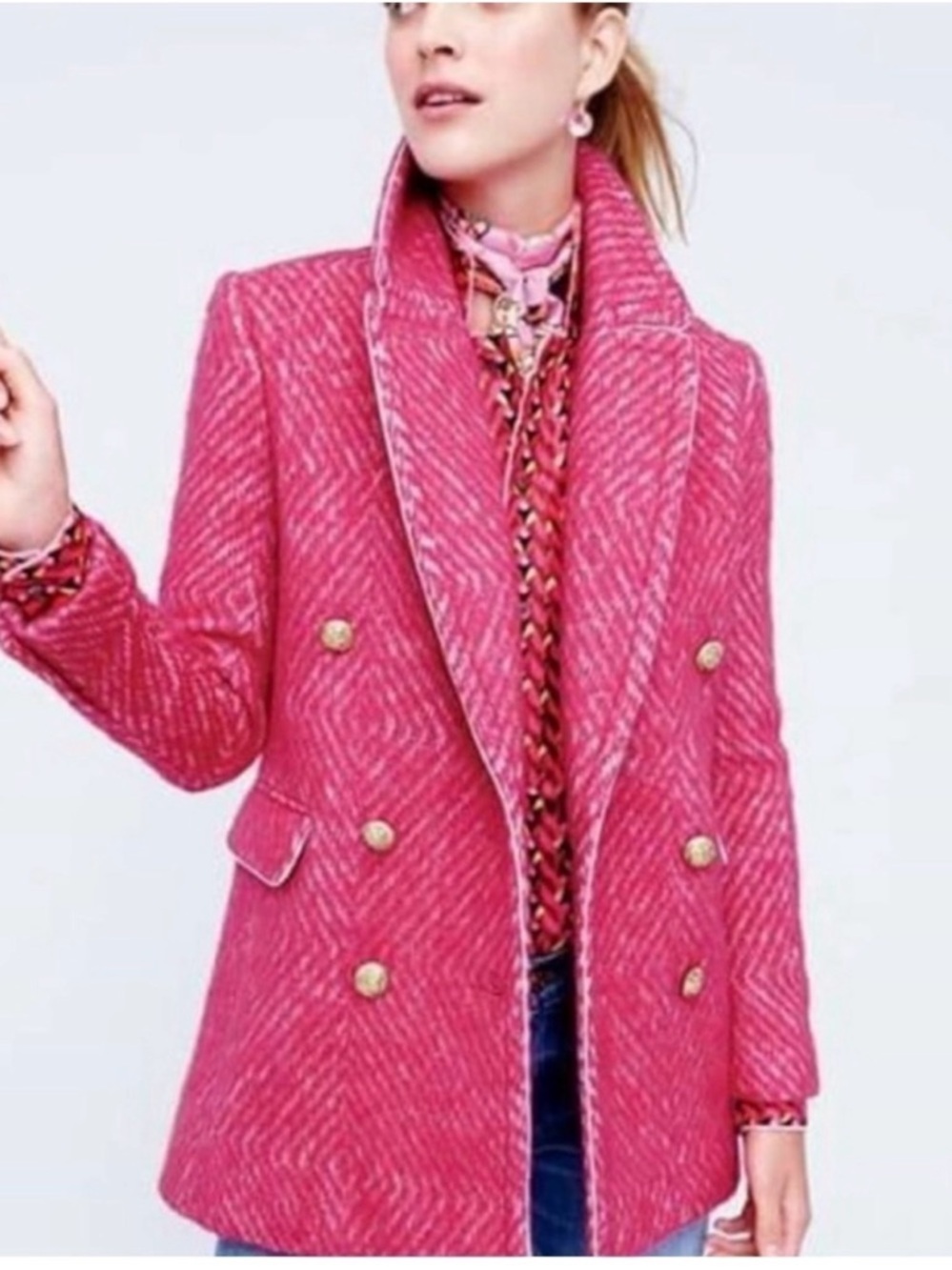 J. Crew Women's Diamond Tweed Peacoat‎ In Raspberry bubblegum pink  Wool Size: 2